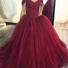 Винтажное бургундское Пышное Платье с открытыми плечами, кружевные аппликации, бальные платья со шнуровкой на спине, вечерние платья, милые 16 платьев