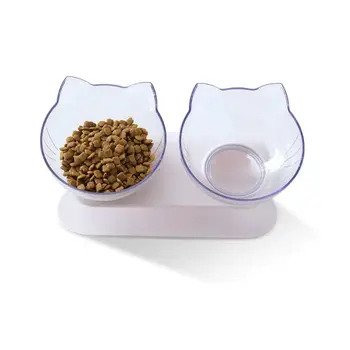 

Pet Adjustable Tilting Bowl Cats Dogs Feeding Food Water Container Single Double Bowls Transparent Cat Ear Shape E65B