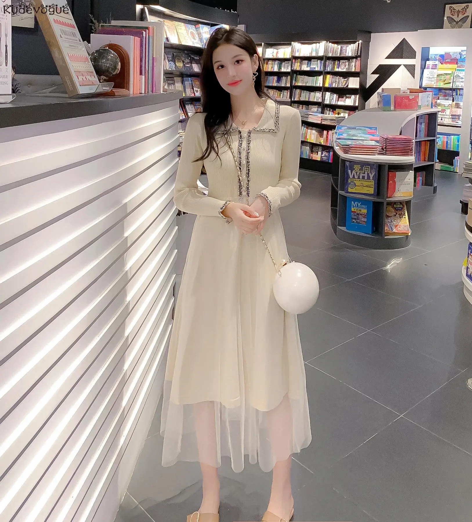 Трикотажное платье с длинными рукавами средней длины феи|Платья| |