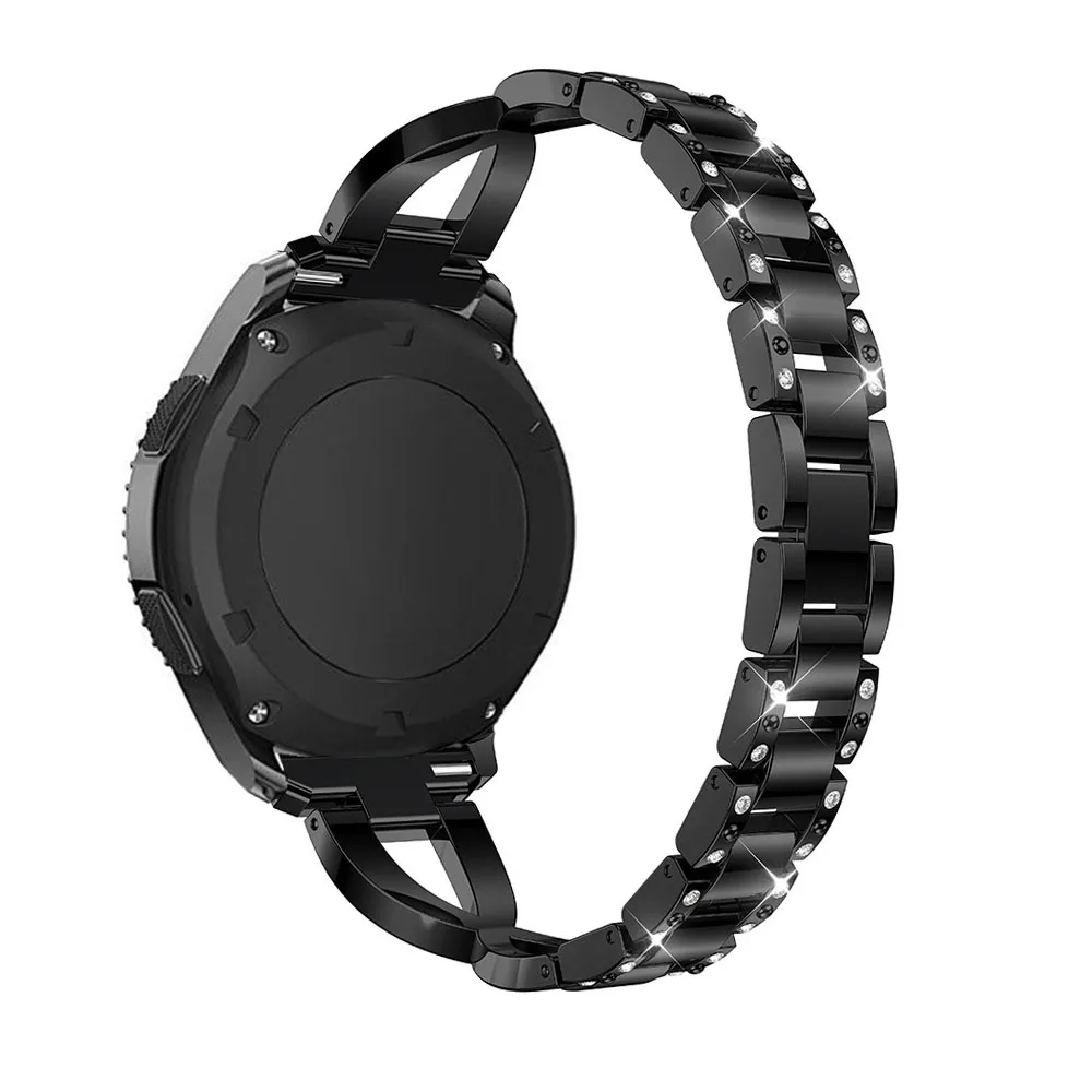1 DELELE Samsung gear s3 frontier, classic watch band with diamonds black (03)