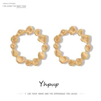 

Yhpup Trendy Round Hollow Stud Earrings Charm Metal Jewelry Accessories Minimalist Geometric Texture Earrings for Women 2020