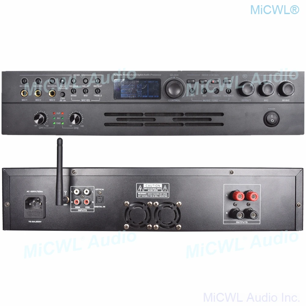 US $246.56 MiCWL Bluetooth 1100W 2 Channel Digital Power Amplifier Karaoke Audio Processor AV AMP Speaker 3 Channel Microphones Input