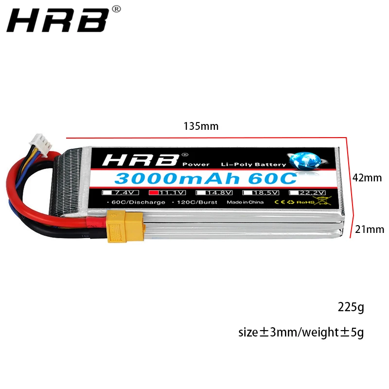 Литий полимерный аккумулятор HRB 3S 11 1 В 3000 мАч 60C XT60 EC5 T разъем Deans XT90 для Traxxas TRX FPV