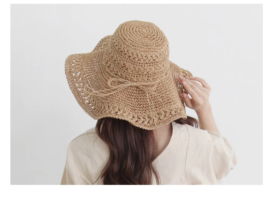 

Korean-style Entirely Handmade Crochet Hook Straw Hat Women's Summer Hollow out Large-Brimmed Hat INS Wind Sun-resistant Sun Hat