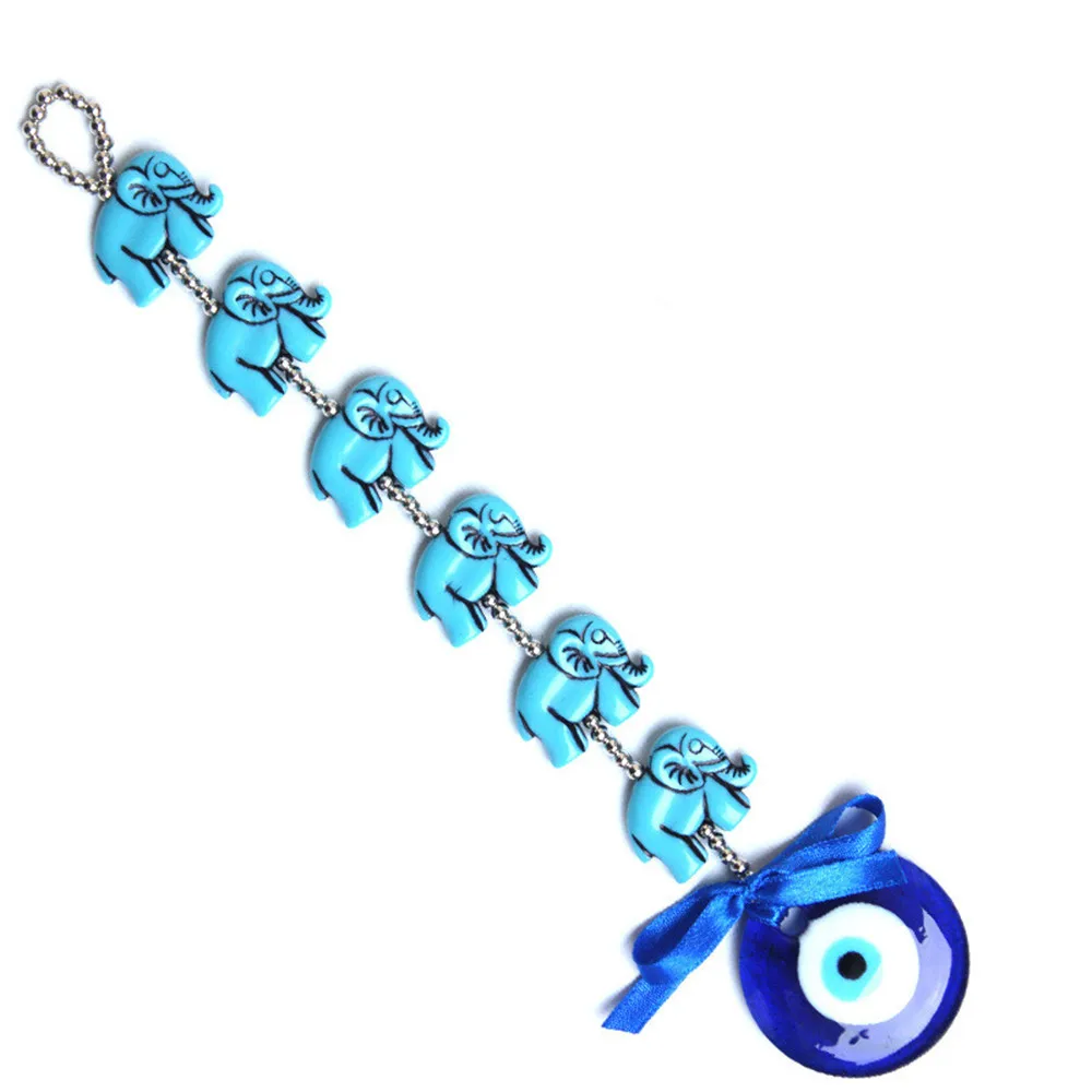 

Turkish Blue Eyes 6 Elephant Team Ornaments Muslim Wall Hanging Pendant Devil's Eyes Home Garden Car Decorations