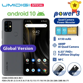 Перейти на Алиэкспресс и купить UMIDIGI Power 3 Android 10 48MP Quad AI камера 6150mAh 6,53 дюймFHD + 4 Гб 64 Гб Helio P60 глобальная версия смартфона NFC в наличии