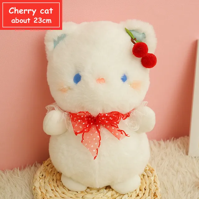 23センチメートル新鮮な双子猫白猫ぬいぐるみソフトふわふわ漫画イチゴ 桜の猫ぬいぐるみ人形かわいいための誕生日プレゼント Aliexpress おもちゃ ホビー