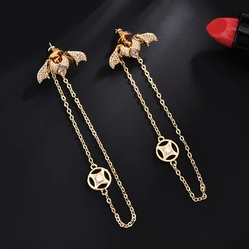 

Linmouge New Fashion Earring For Women Personality Exquisite Micro-inlaid Zircon Bat Temperament Tassel Earrings Jewelry FE19