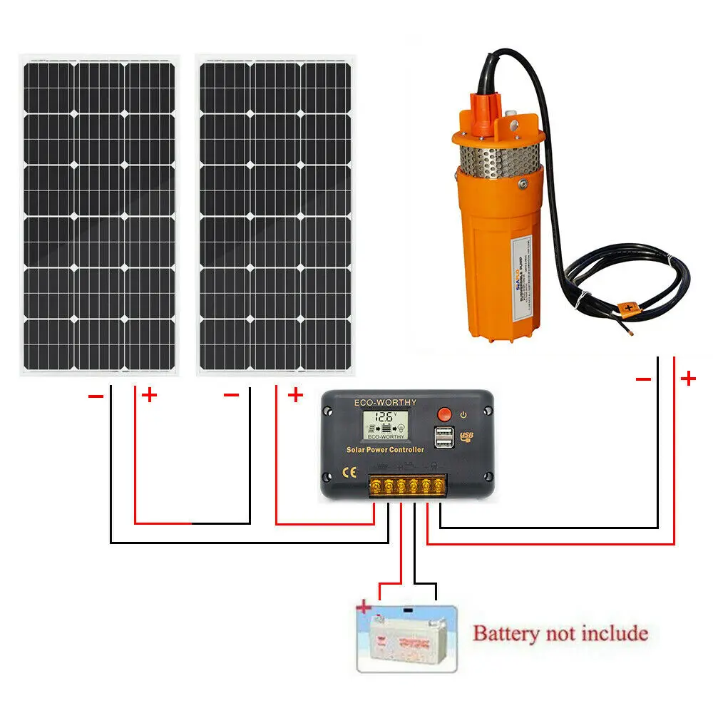 2pc 100W Poly Solar Panel Controller Irrigation ECO-WORTHY 24V Deep Well Stainless Steel Water Pump