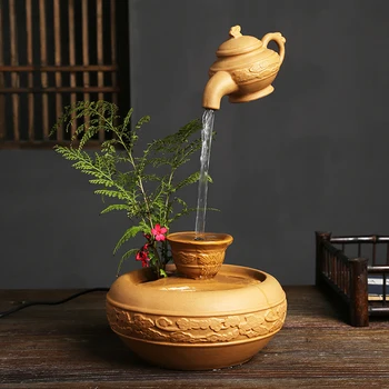 

2020 Waterfall Backflow Decoration Ceramic Dangling Waterfall 3-Step Water Fountain with LED for Office Room Portable Feng Shui