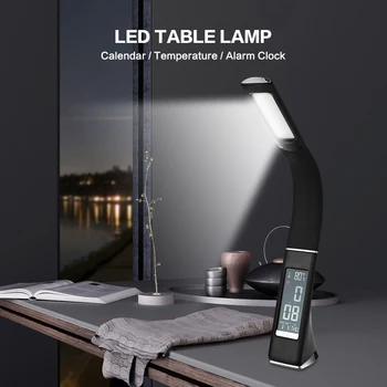 2019 Originele Led Tafellamp Elektronische Va Screen 3 Niveau Dimbare Bureaulamp Met Kalender Temperatuur Wekker Premium