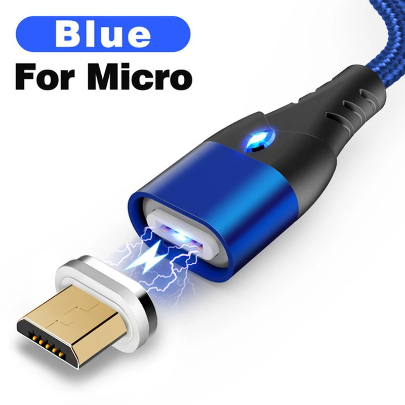 Магнитный кабель Venroii 3A Micro usb type C для быстрой зарядки type-C магнитное зарядное устройство USB C для samsung huawei P20 Xiaomi Oneplus - Цвет: Micro Blue