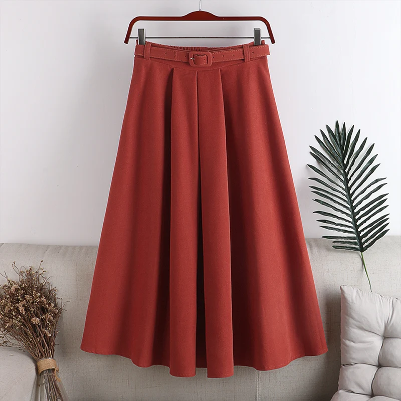 

Women A-Line Pleated Skirt High Waist Sashes High Street Skirt Korean Style Ladies Autumn Winter Belt Midi Skirts Saias Mulher