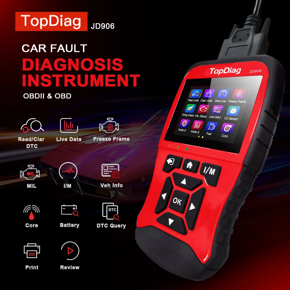 

TopDiag OBD2 Scanner Engine Clear Code Core Analyzer Multi Fuction OBD2 JD906 Automotive Car Diagnostic Tool Car Code Reader