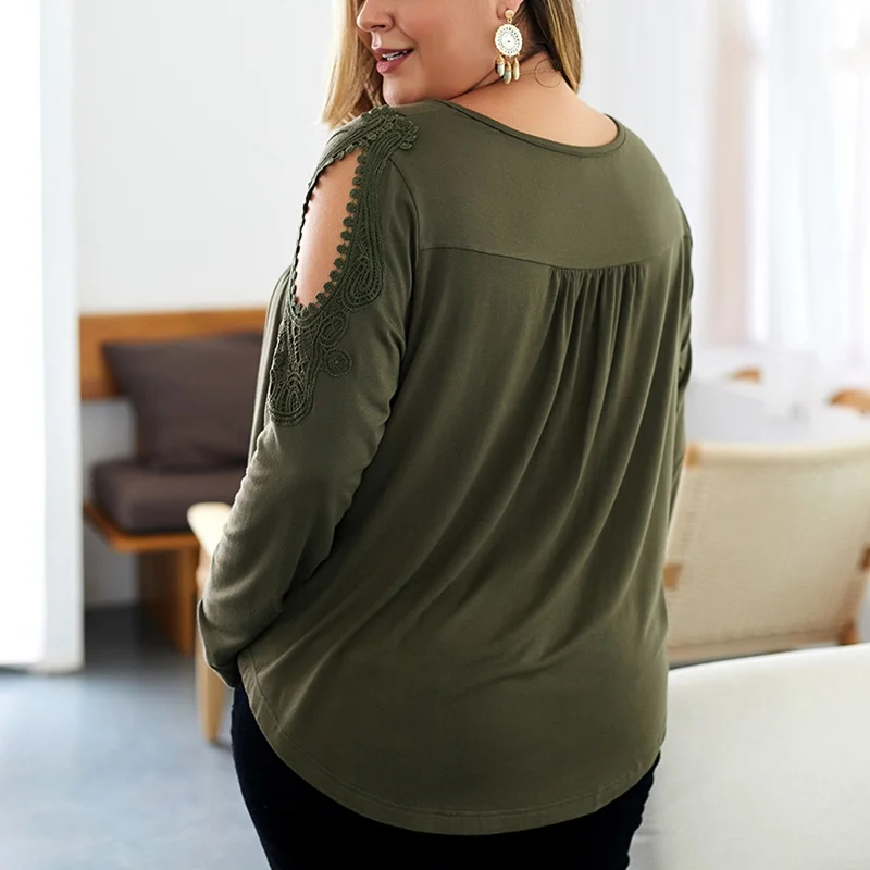 Осенняя и зимняя женская футболка большого размера, 5XL-9XL, модная, с длинными рукавами, с вышивкой, на пуговицах, с круглым вырезом, одноцветная, обхват груди 143 см