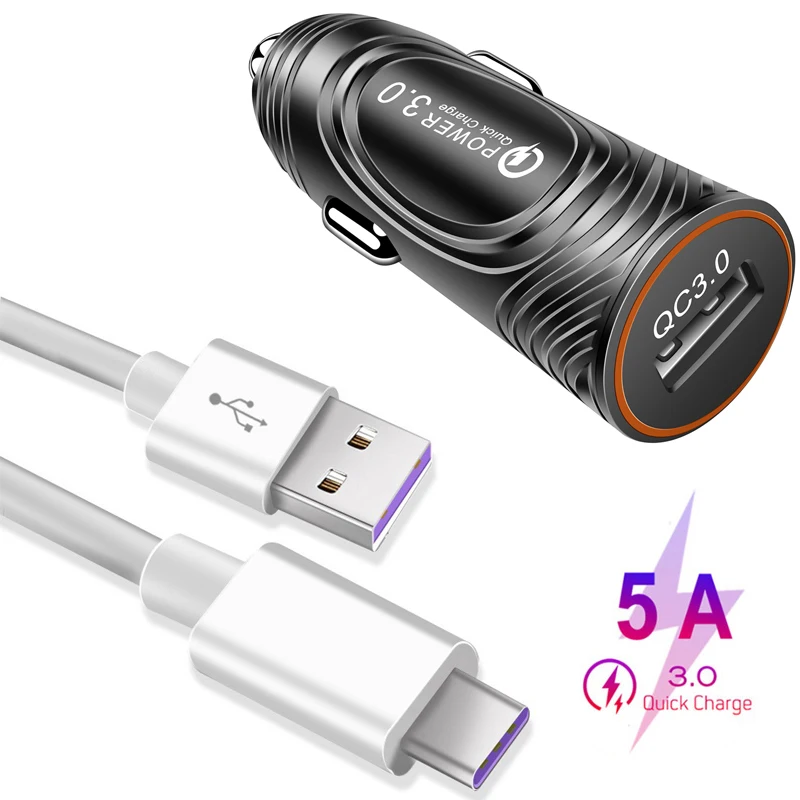 Автомобильное зарядное устройство QC 3,0 Для huawei P20 Lite P30 PRO Y9 Y6 Pro Y7 Prime Micro type C USB кабель P Smart mate 10 20 30 Lite - Тип штекера: Charger 5A Cable