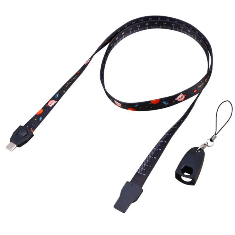 Ремешок для сотового телефона Micro-usb зарядный кабель, линейка Lanyards шейный зарядный шнур для телефона/ключей/брелка/зарядный кабель - Цвет: Черный