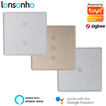 

Lonsonho Tuya Zigbee Smart Switch EU 220V Wireless Control Wall Touch Light Switch Metal Frame Compatible Alexa Google Home