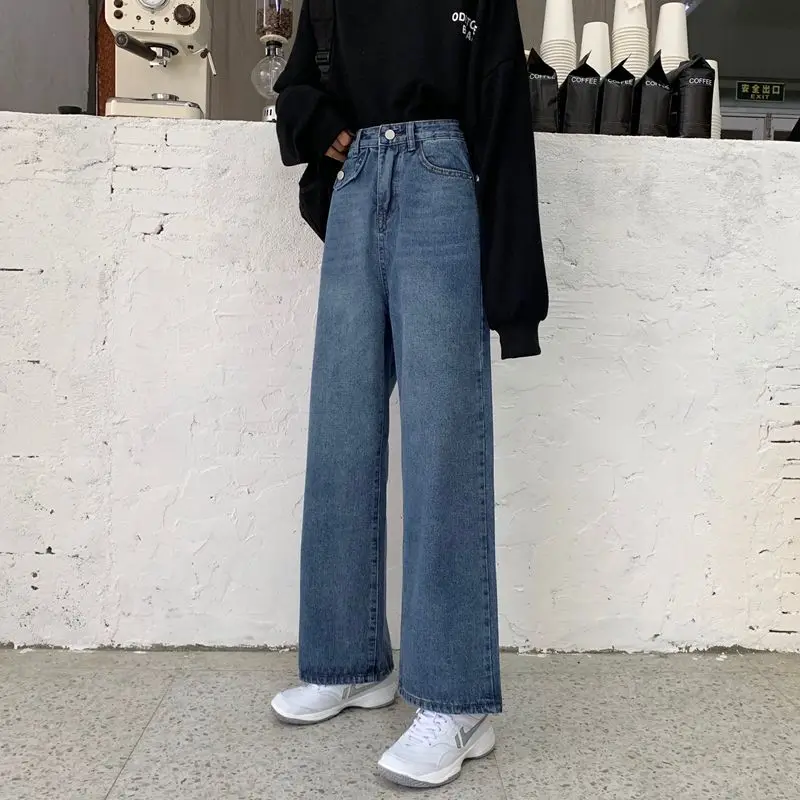 Женские джинсы с высокой талией, уличный стиль, Boyfriend Chic, свободные джинсовые женские широкие брюки, стильные, корейские, модные, уличная одежда