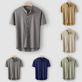 

Fashion Men's Summer Button Casual Linen and Cotton Short Sleeve Top Blouse Dropshipping Low price discount woman man style