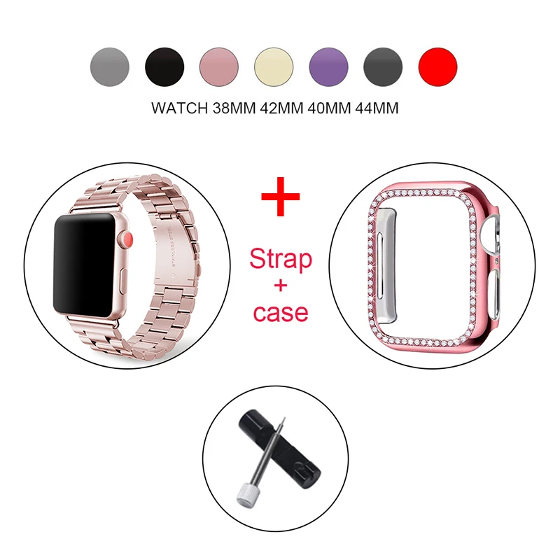 Ремешок из нержавеющей стали+ чехол для Apple Watch, версии 5 40 мм 44 мм металлический браслет для наручных часов iwatch серии 4/3/2/1, 42 мм, 38mmStrap аксессуары