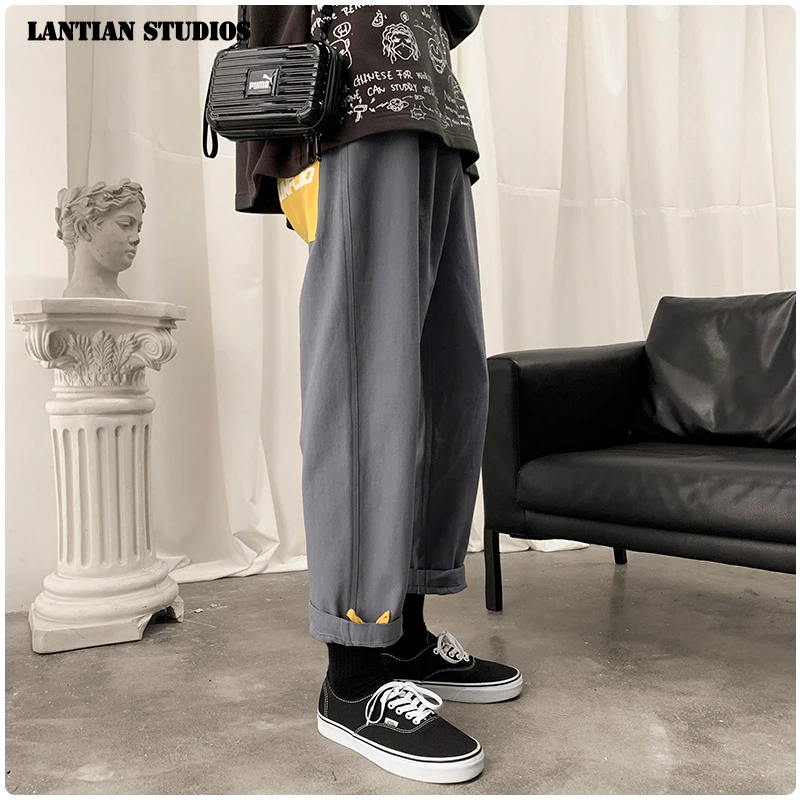 LT Studio осенние мужские повседневные свободные штаны корейские однотонные прямые брюки уличные Мужские штаны-шаровары мужские брюки