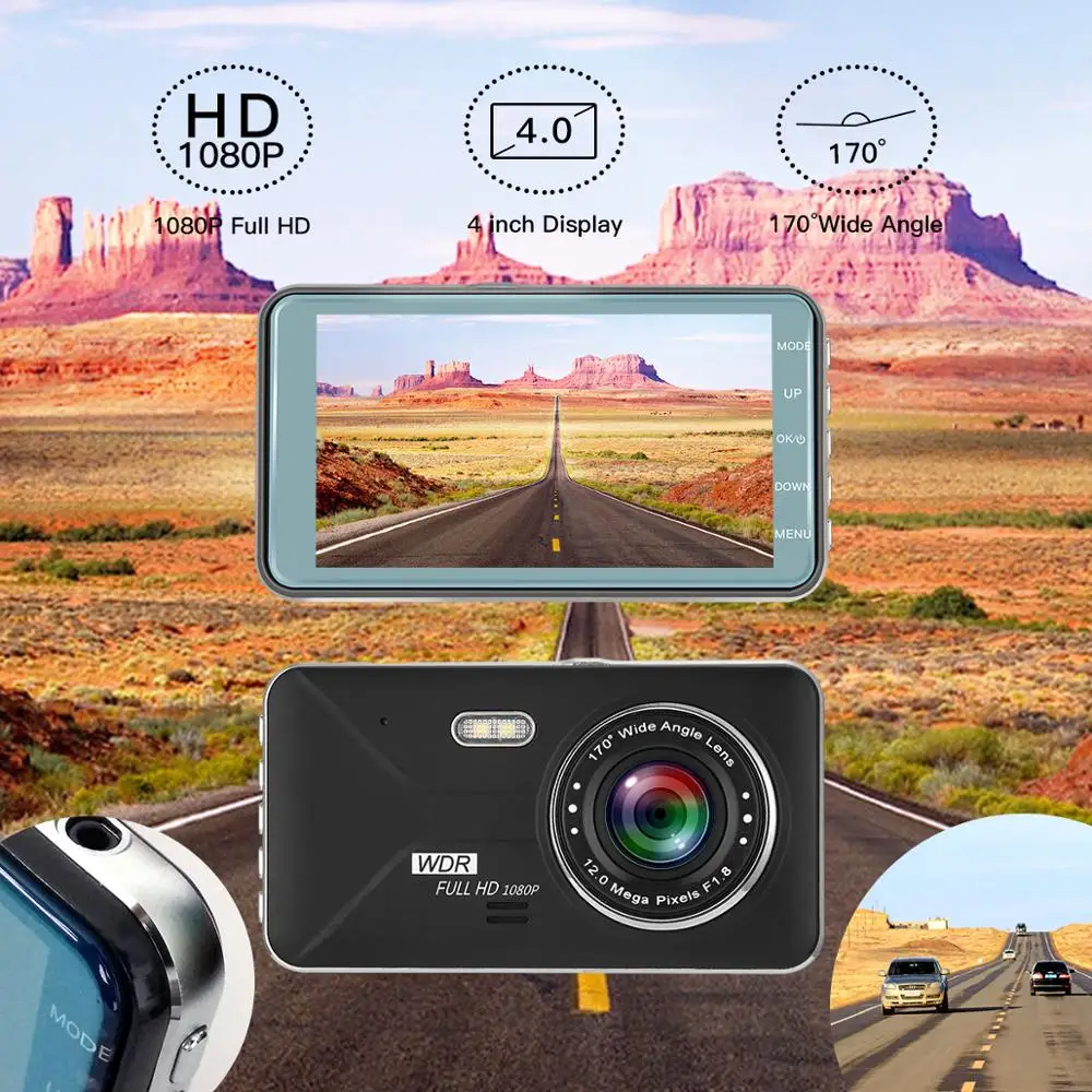 Автомобильная камера DVR 4 дюйма 2.5D ips экран Full HD 1920x1080P DVR двойной объектив ночного видения 24H монитор парковки видеорегистратор gps