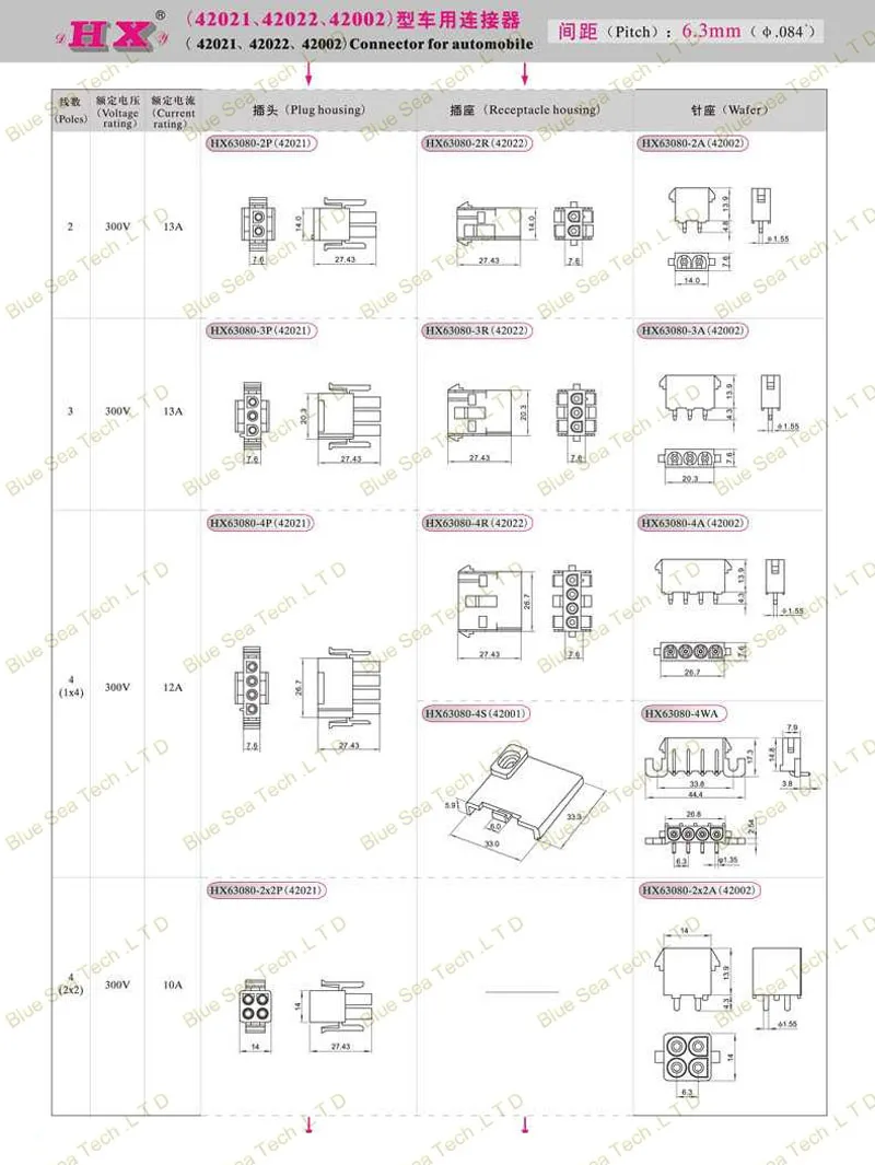 63080 42002 PCB ڵ Ʈ ̿  ÷, ָ  , 6.3mm ġ, 2 , 3 , 4 , 5 , 6 , 9 , 12/15 