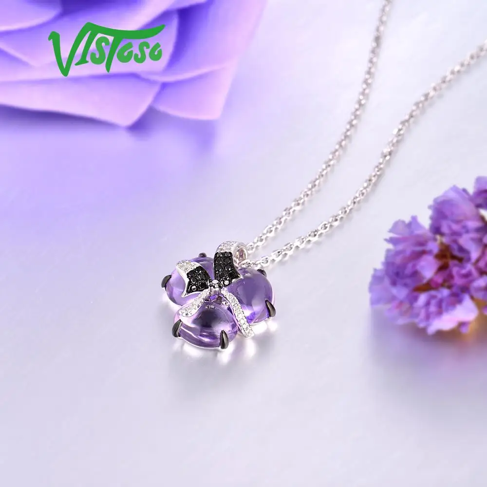 Женский кулон из белого золота VISTOSO Pure14K 585 блестящий белый и черный аметист