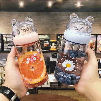 

New Style Online Celebrity Weep Yafeng Plastic Cup Crown Bear with Tea Strainer Cup Readily Cup Girl'S Fresh and Lovely Glass