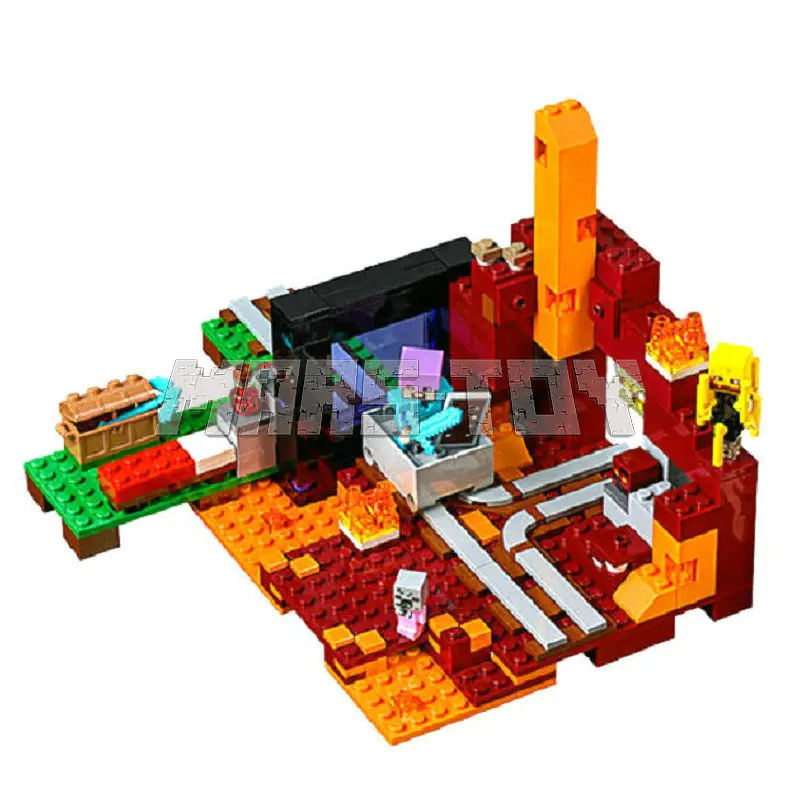 The Nether Portal Building Blocks With Steve Blaze Action Figures Compatible 21143 Bricks Set Toys