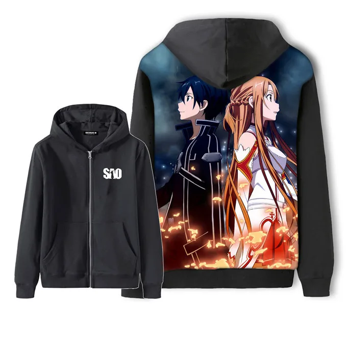 Sword Art онлайн мультфильм толстовка с капюшоном для мужчин молния толстовка Япония Аниме толстовки и свитшоты модная забавная одежда на молнии