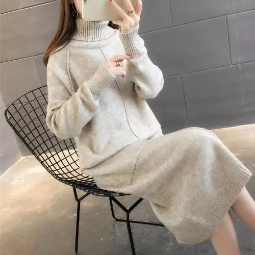 khaki dresses Весна/осень женская одежда компьютерная трикотажная Женская свитера высокие эластичные х-длинные пуловеры с длинным рукавом осенние свитера - Цвет: khaki dresses