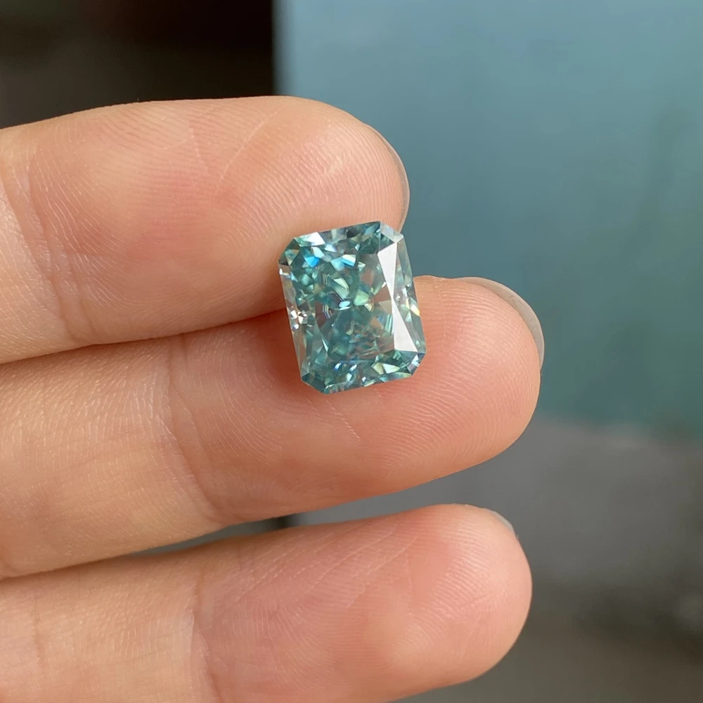 Meisidian D VVS 10x12mm 6 Karat Radiant Iced Crushed Cut Paraiba Color Loose Moissanite Diamond Gemstone