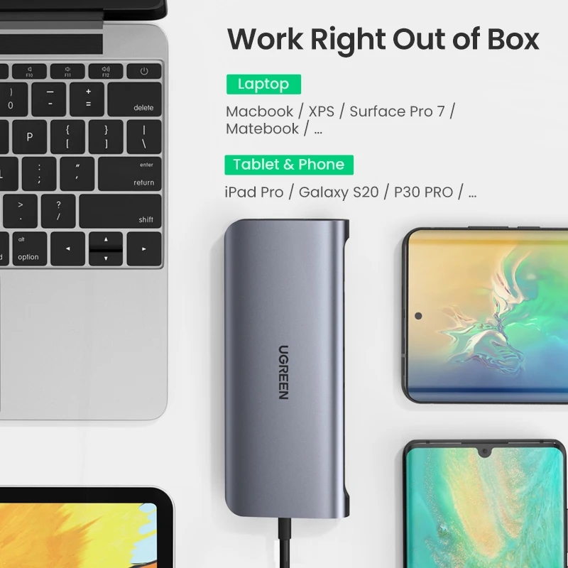 UGREEN USB C HUB 10-in-1 Type C to HDMI 4K USB3.0 VGA PD100W SD&TF 3.5mm USB Splitter for Laptop MacBook iPad Docking Station