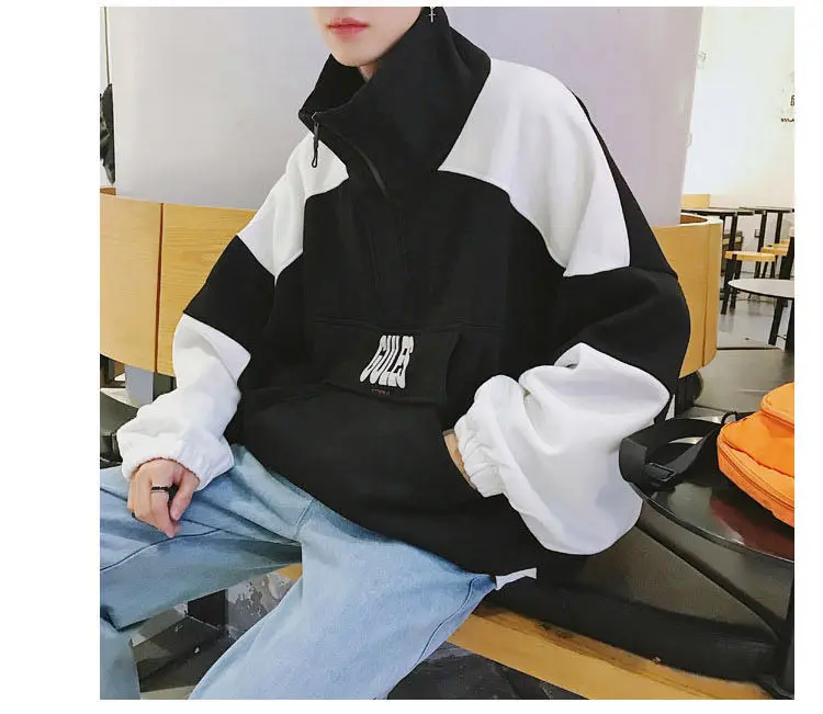 Autumn& Winter plus Velvet High Collar Hoodie Male STUDENT'S Korean-style Trend Loose Warm Pullover Versatile Clothes Casual Co