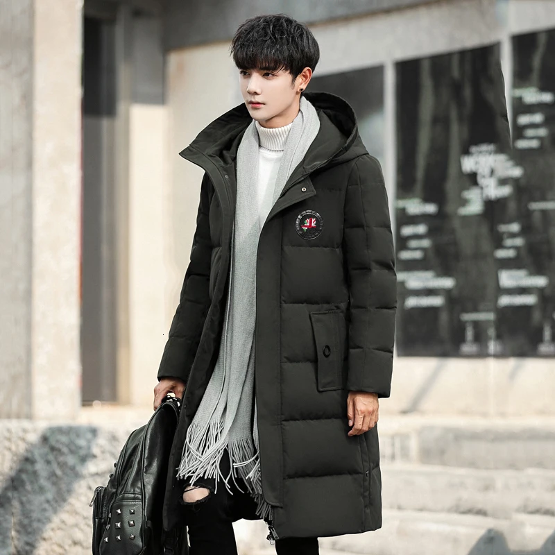 Spring And Autumn New Products China Loose Solid Color Men's High Quality Korean Style Long Thick Warm Coat - Цвет: Army green