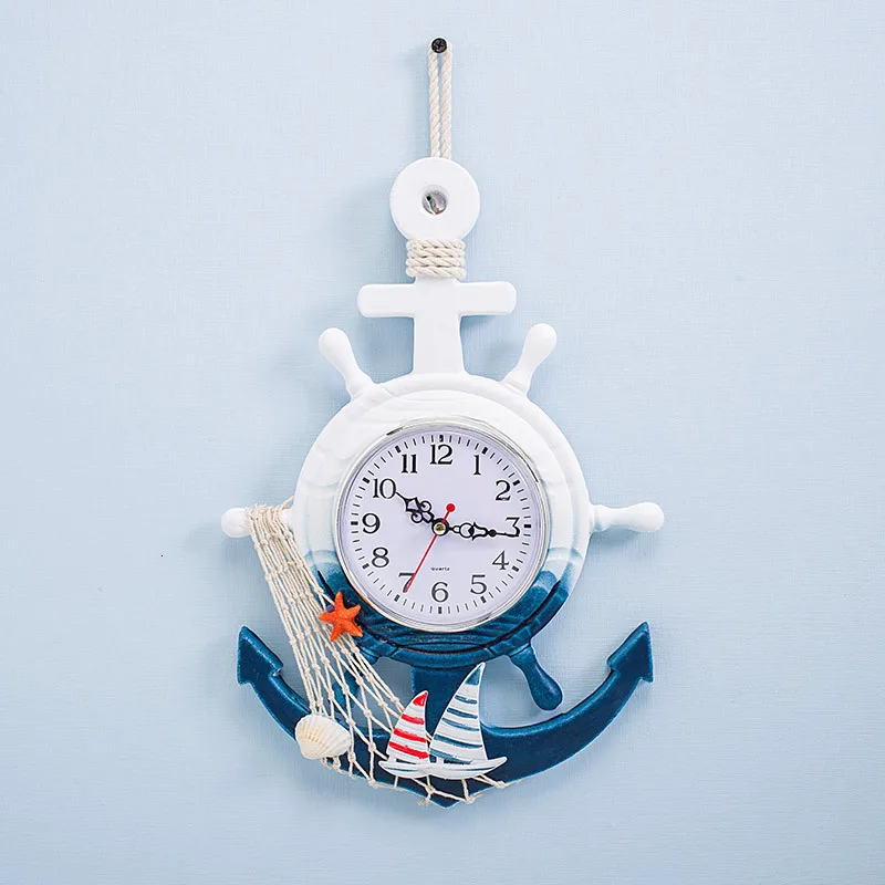 E Синий белый руль, якорь настенные часы круговой Horloge Diy акриловые морские часы украшение дома гостиная кварцевые иглы для подарка - Цвет: E