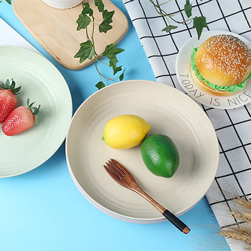 1pc Solid Color Eco Friendly Fruit Dishes Plates Wheat Straw Dinnerware Dishwasher Safe Unbreakable Healthy Child