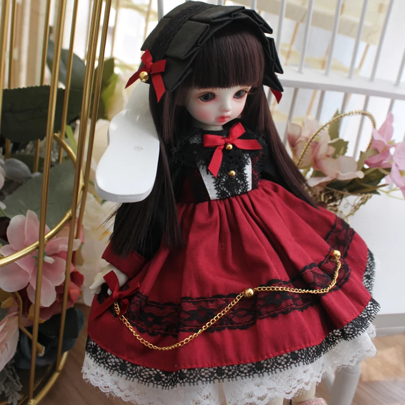 BJD Кукла Одежда Платье 1/6 1/4 1/3 куклы красное платье+ повязка на голову+ платье поддержка для Blyth 1/6 1/4 1/3 BJD кукла аксессуары