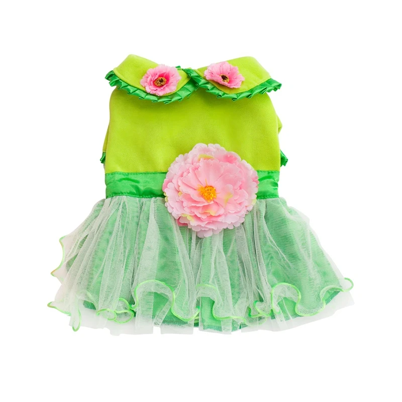 Флисовое платье для собак в стиле пиона, маленькая юбка с кошкой для домашних животных, одежда для щенков, зимние аппареты, свадебный подарок, костюм roupa cachorro perros - Цвет: Зеленый