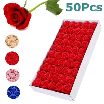 

50Pcs/Box Artificial Soap Roses Artificial Dried Flowers Soap Flowers Flower Heads Rose Bouquet For Festive Party Wedding Bath