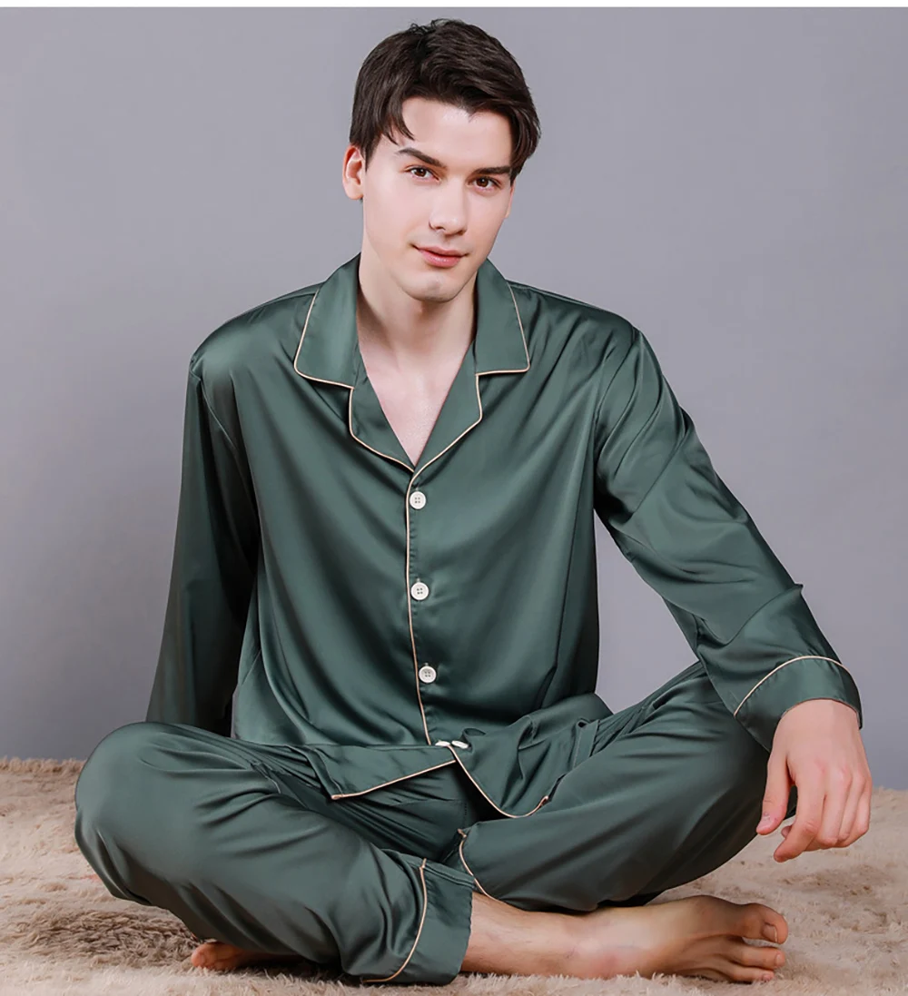 mens cotton sleep shorts Men Summer Ice Silk Sleepwear Thin Breathable Pajama Sets Noble Solid Color Silk Pajamas Comfort Satin Pajama Male Casual Pijama silk pajama pants