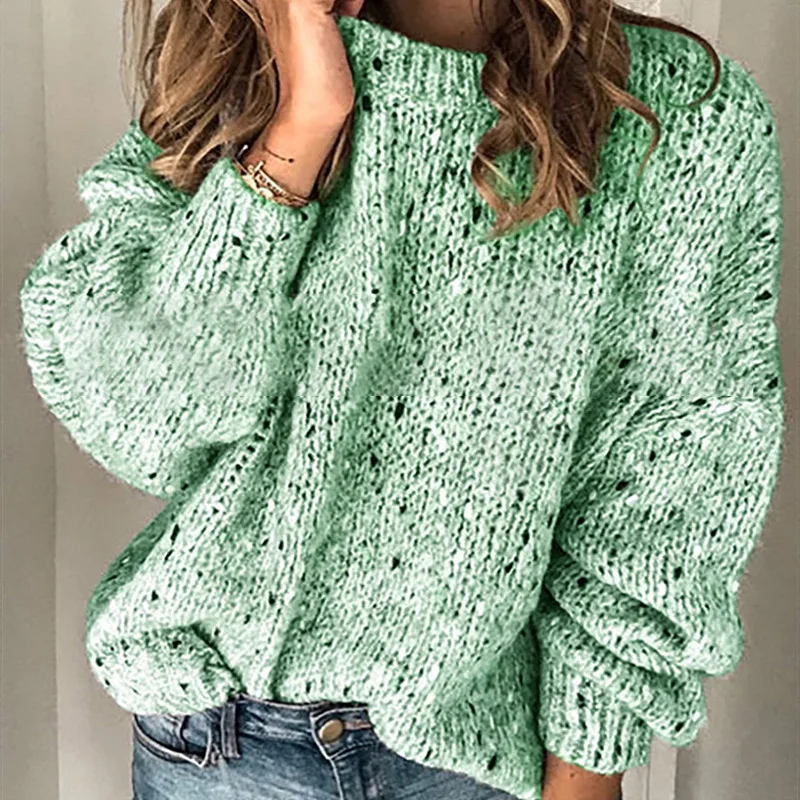 O Neck Green Женский Повседневный вязаный свитер с v-образным вырезом, 2XL, зима-осень, пуловер с длинным рукавом,, Модные свободные топы, джемпер для женщин, Прямая поставка - Цвет: O Neck Green