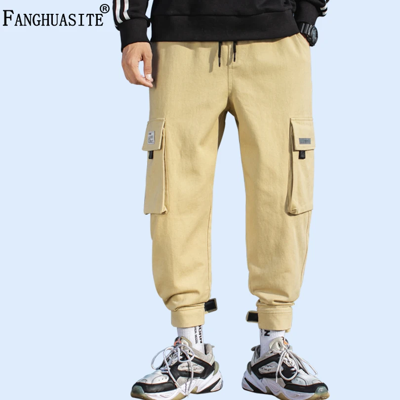 Осенние мужские повседневные штаны, высокое качество, хлопок, хип-хоп, для бега, спортивные штаны, одноцветные, много карманов, модные брюки карго для мужчин, A1020