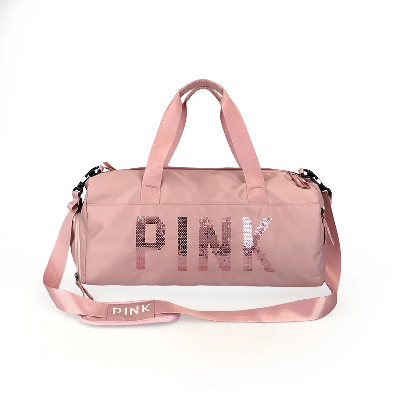 pink Новейший дизайн, розовая спортивная сумка с блестками и буквами для спортзала и фитнеса, сумка через плечо, женская сумка-тоут, сумка для путешествий - Цвет: pink