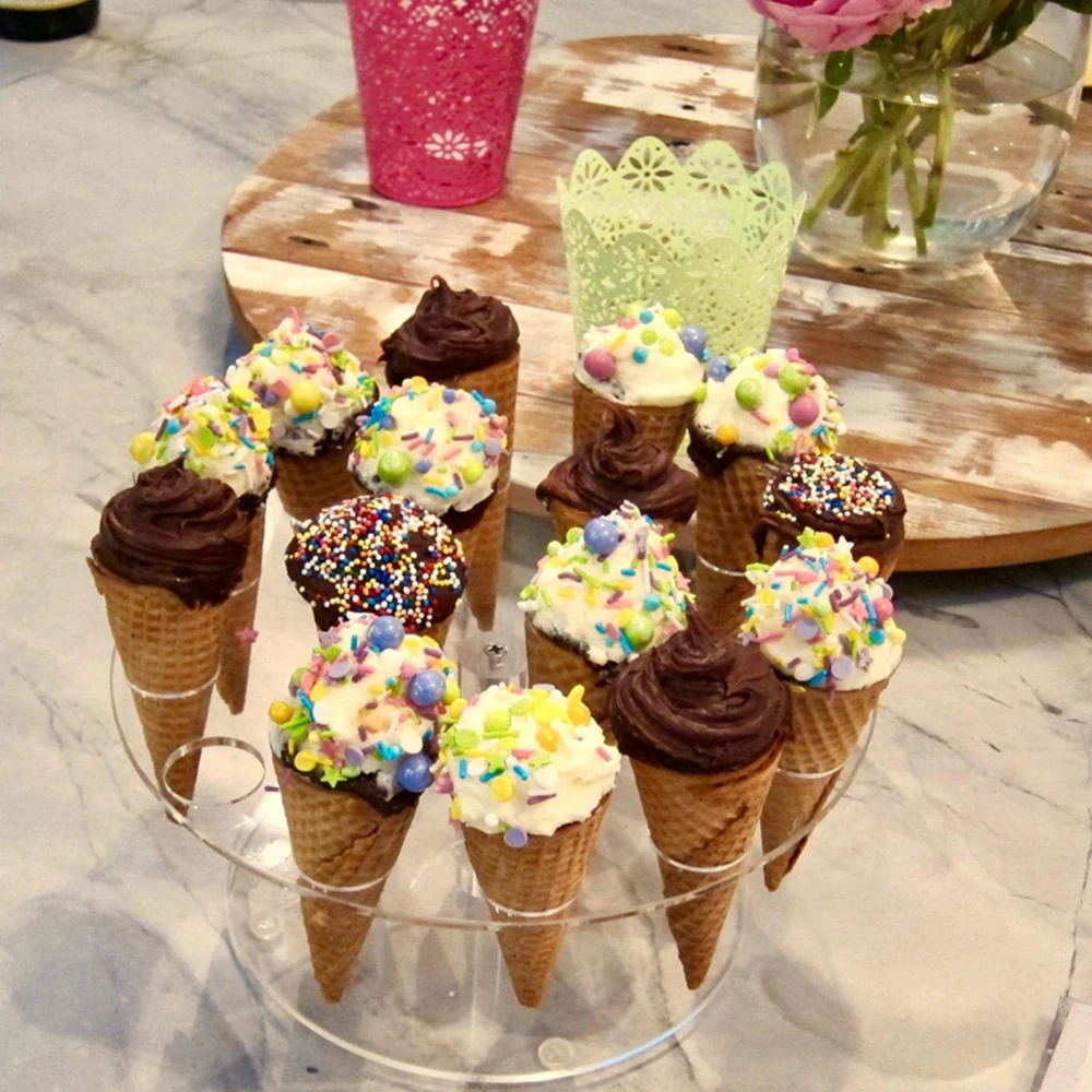 16-Hole Ice Cream Stand A Set Of Round Acrylic Material Cone Dessert Holder Waffle Popcorn Display Stand Party Shelf TW039