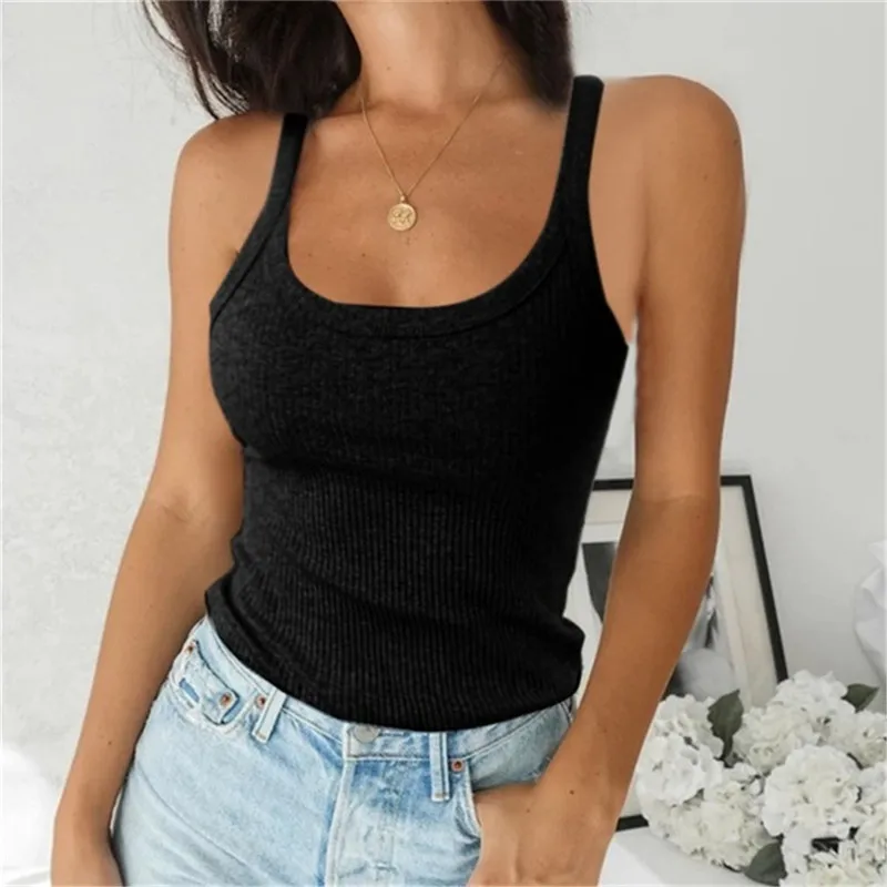 camisole Women Sleeveless Spaghetti Vest Quality Knitted Camis U-neck Tank Tops Casual Solid Color Basic Camisole For Female Plus Size gym bra Tanks & Camis