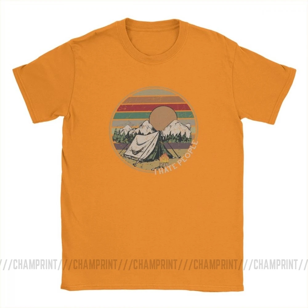 Забавные винтажные футболки с надписью Love Camping I Hate People для мужчин, топы с коротким рукавом для кемпинга, походов, подарков, хлопковые футболки с вырезом лодочкой - Цвет: Оранжевый
