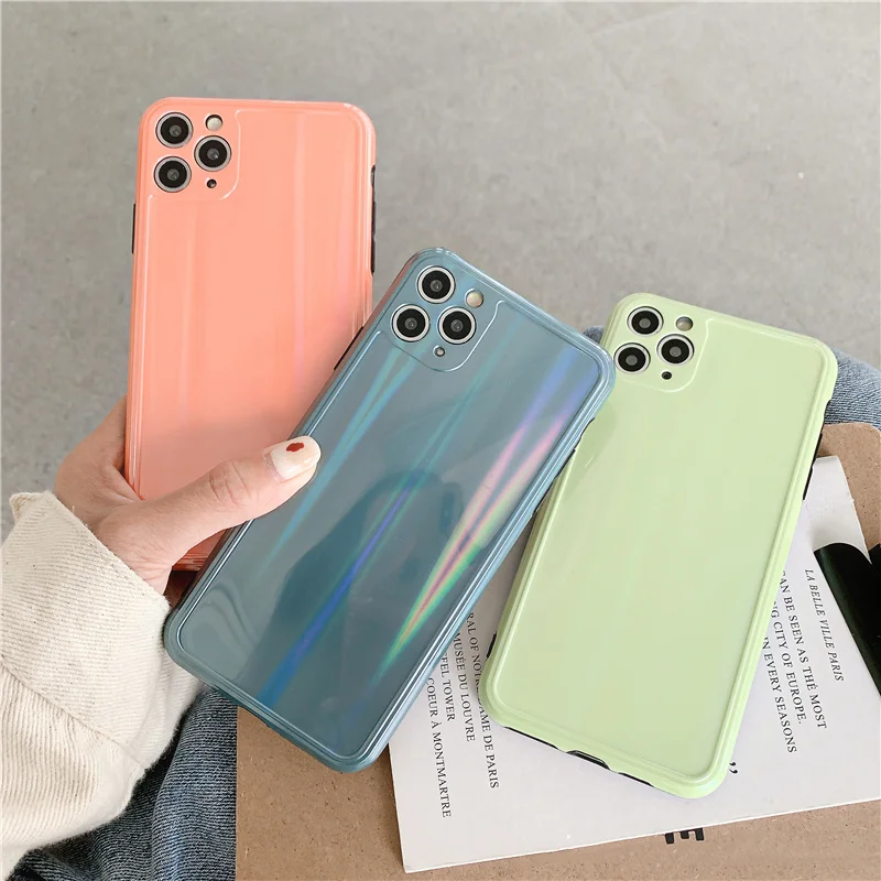 Цветной лазерный Радужный чехол для телефона iphone 11 11pro Max SE 7 8 Plus X XR XS однотонный